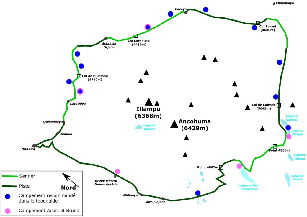 map trek illampu bolivie