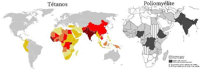 carte du monde pour le tetanos et la poliomyélite vaccin tetanos polyomyelite