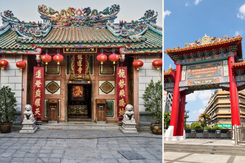 temple et porte d'entrée du quartier chinois de Bangkok