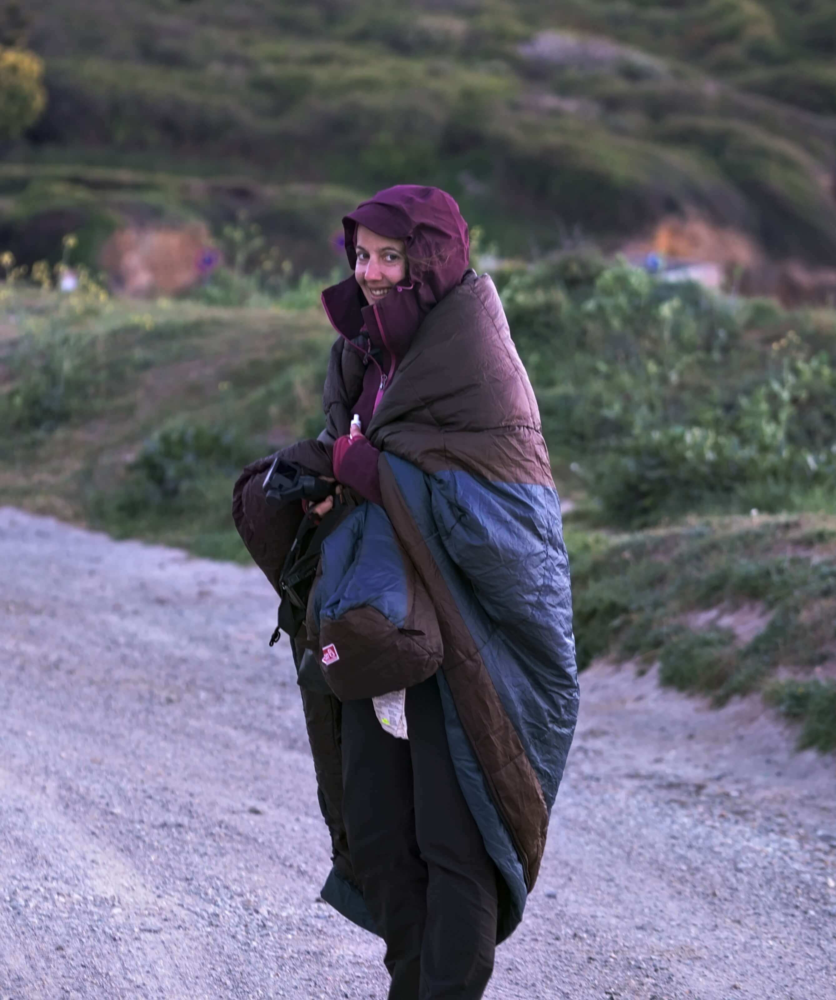 sleeping bag on the beach