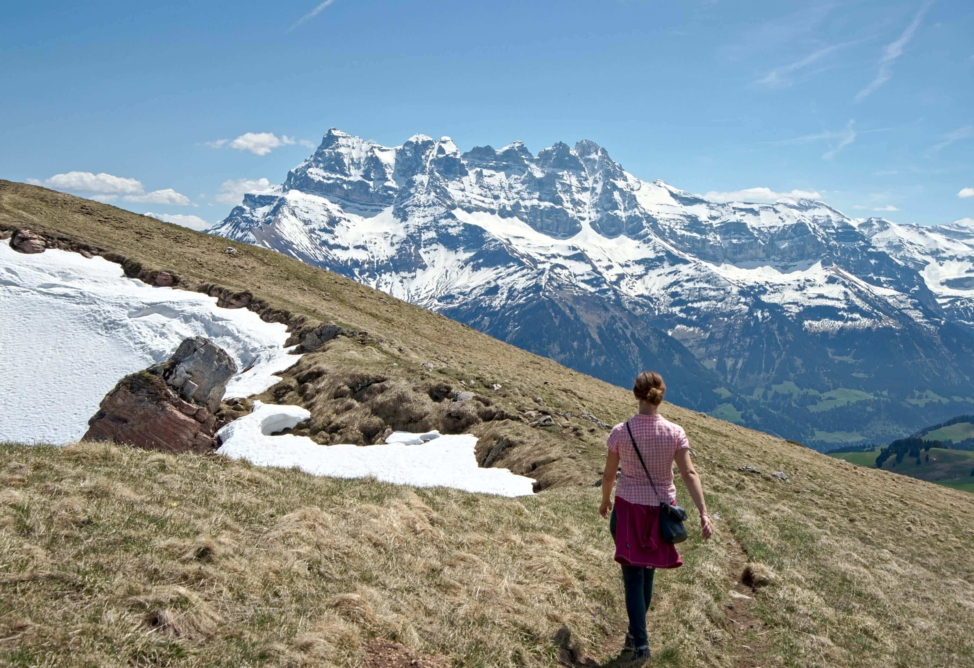 hiking in front of the dents du midi