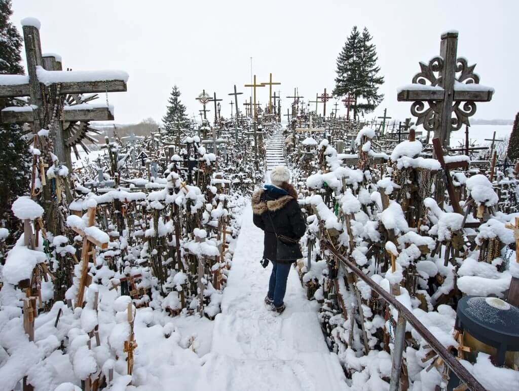 in the middle of the hill of crosses