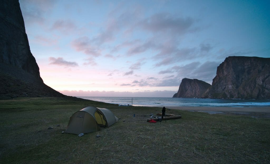 camping on a beach in the Lofoten