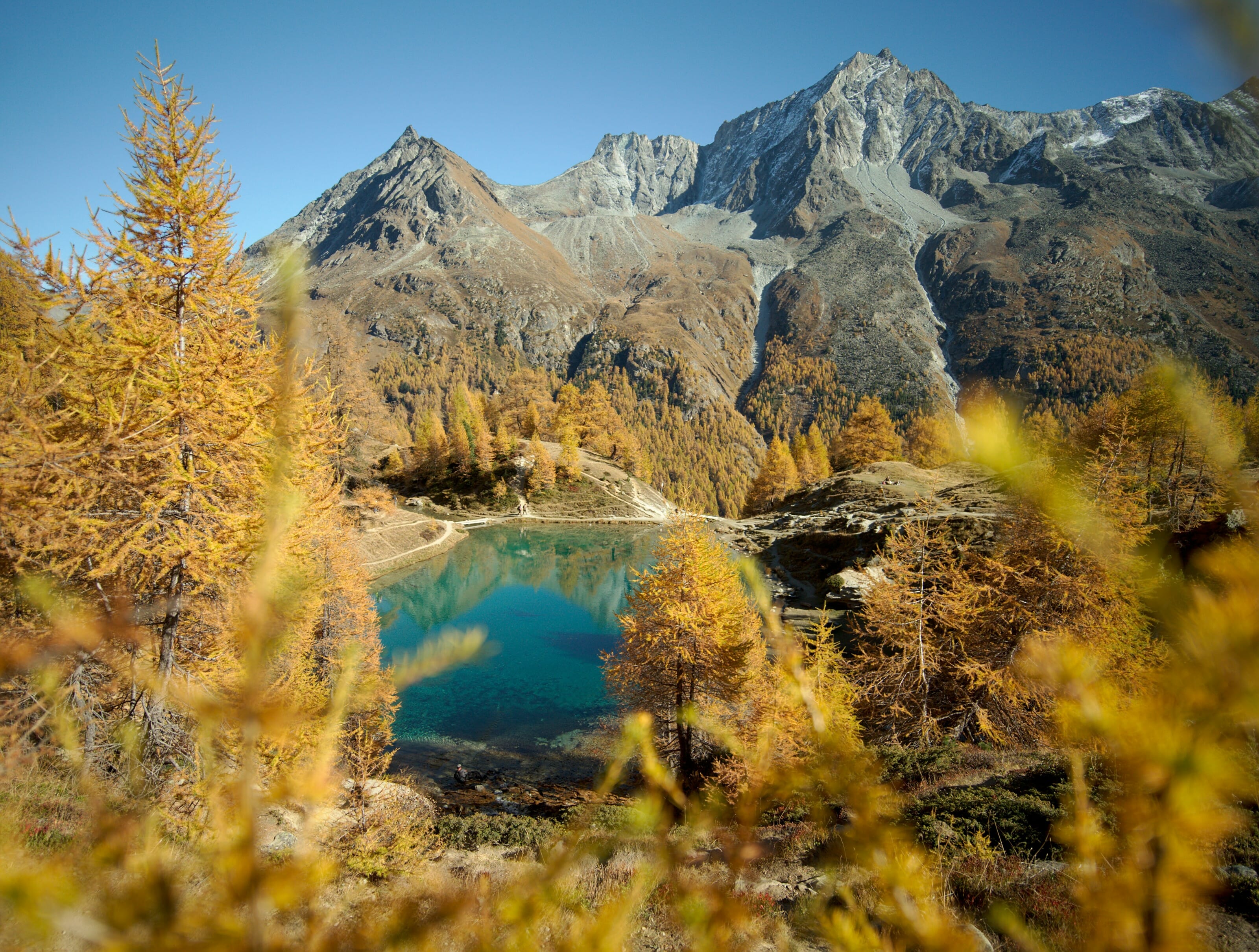 blue lake in automn