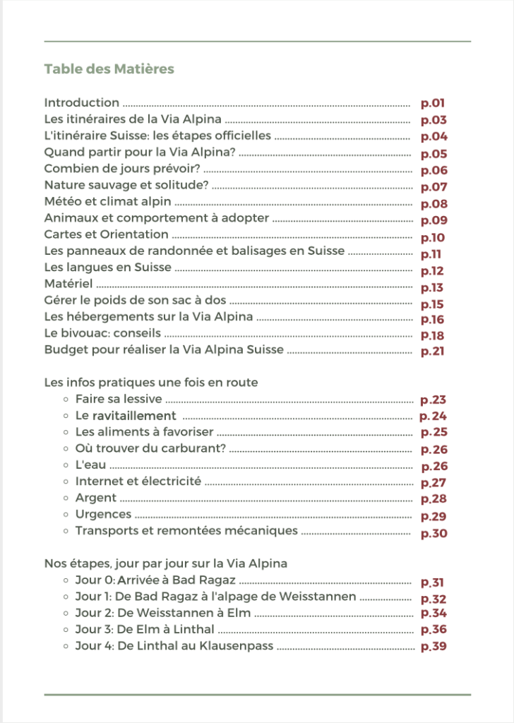 table des matières ebook