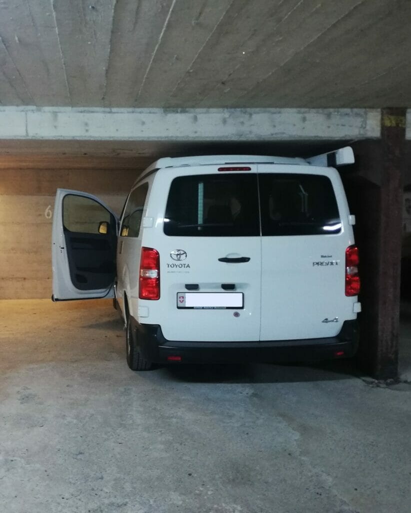 van in a garage