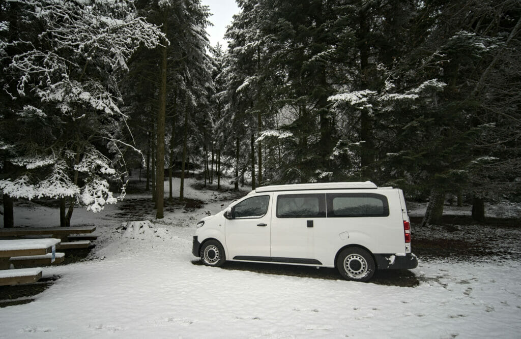 van in the snow