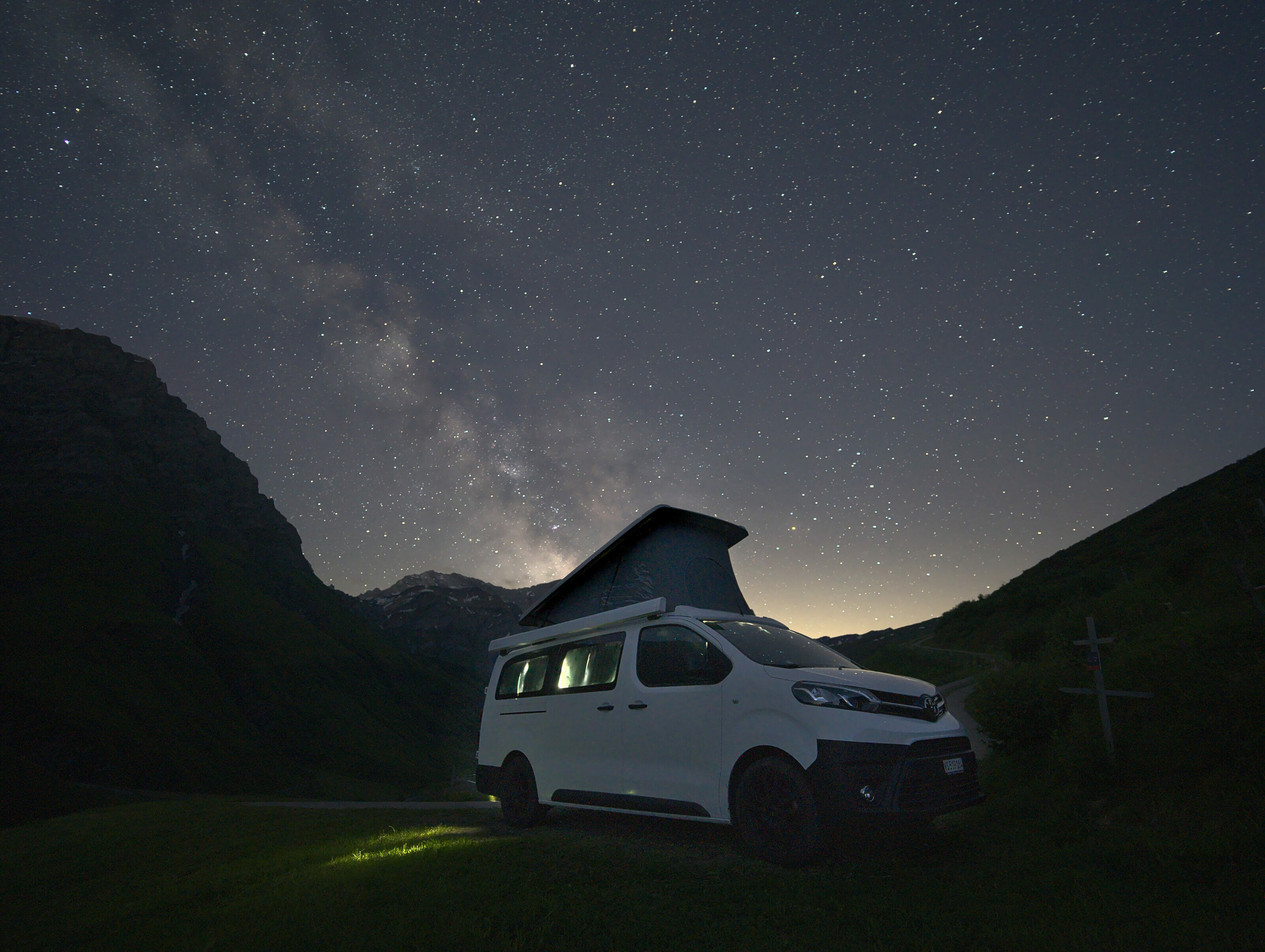 our van under the stars of Safiental