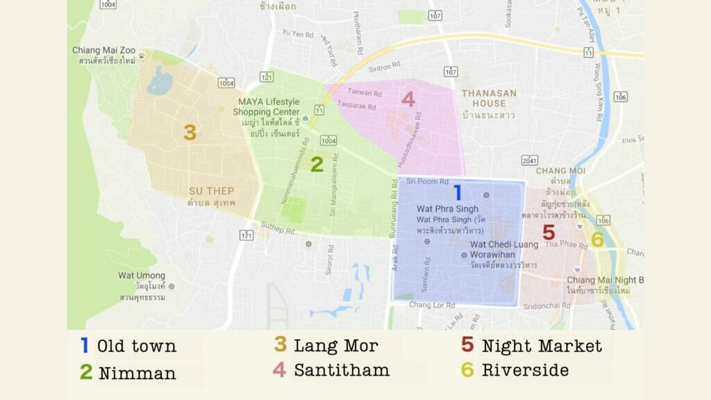 les quartiers où habiter à Chiang Mai Chiang Mai map
