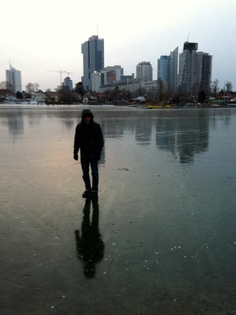 frozen Danube in Vienna in winter