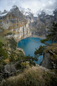 the beautiful colors of oeschinen lake in autumn