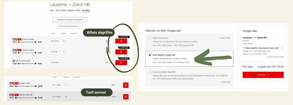 billets dégriffé suisse