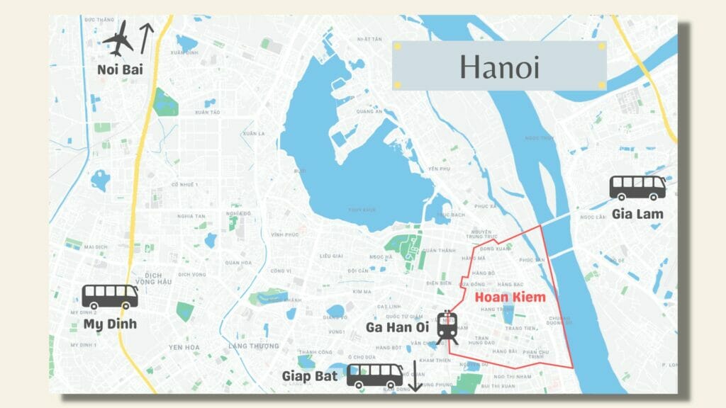 Transport map to reach Hanoi