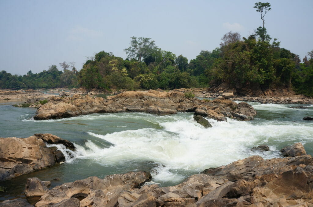 Somphamit Falls or the Li Phi Falls in Don Khone Island in the four thousand islands in laos