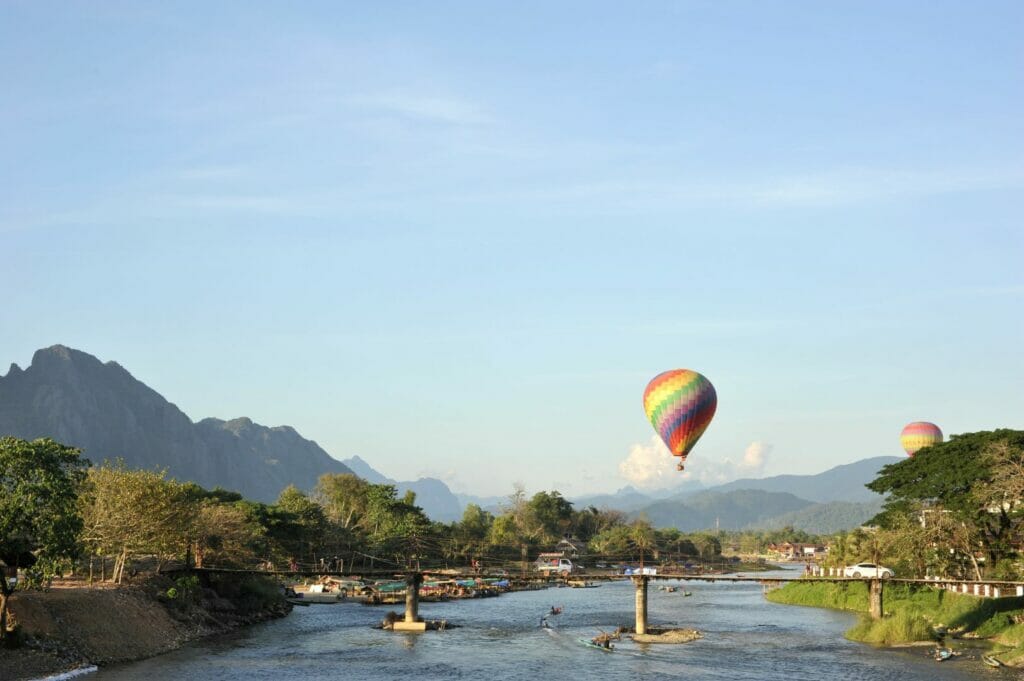 a hot air balloon in vang vieng in laos