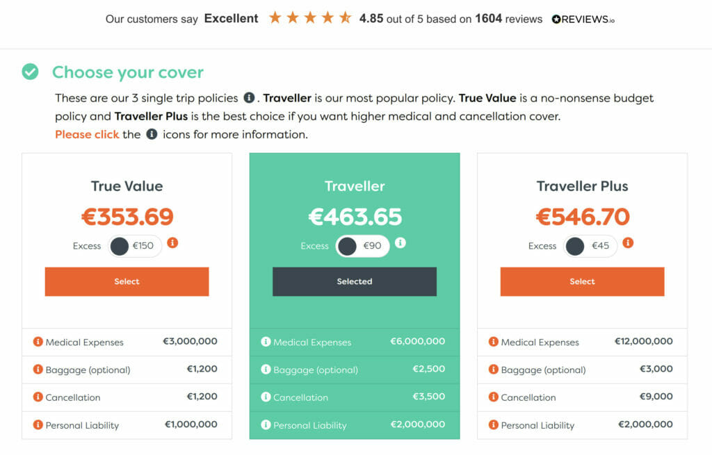 truetraveller different coverages