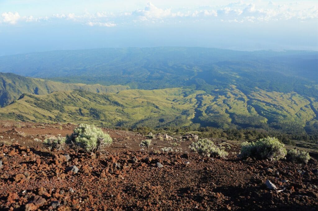 view from the summit of mount Rinjani volcano