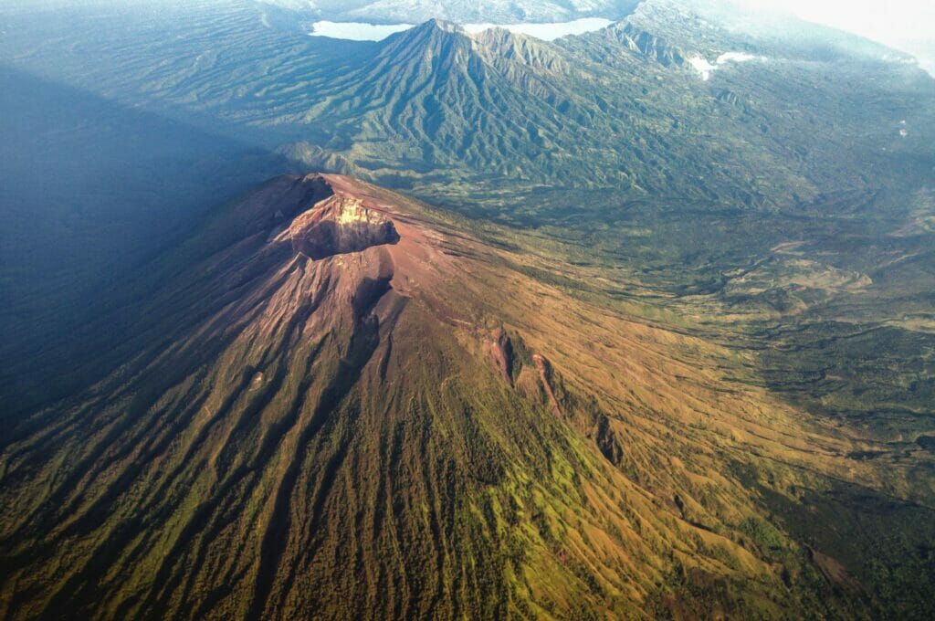 view of the crater of the mount agung in Bali