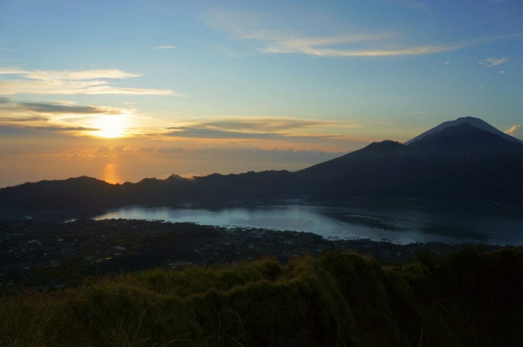 sunrise at the top of the mount batur in Bali