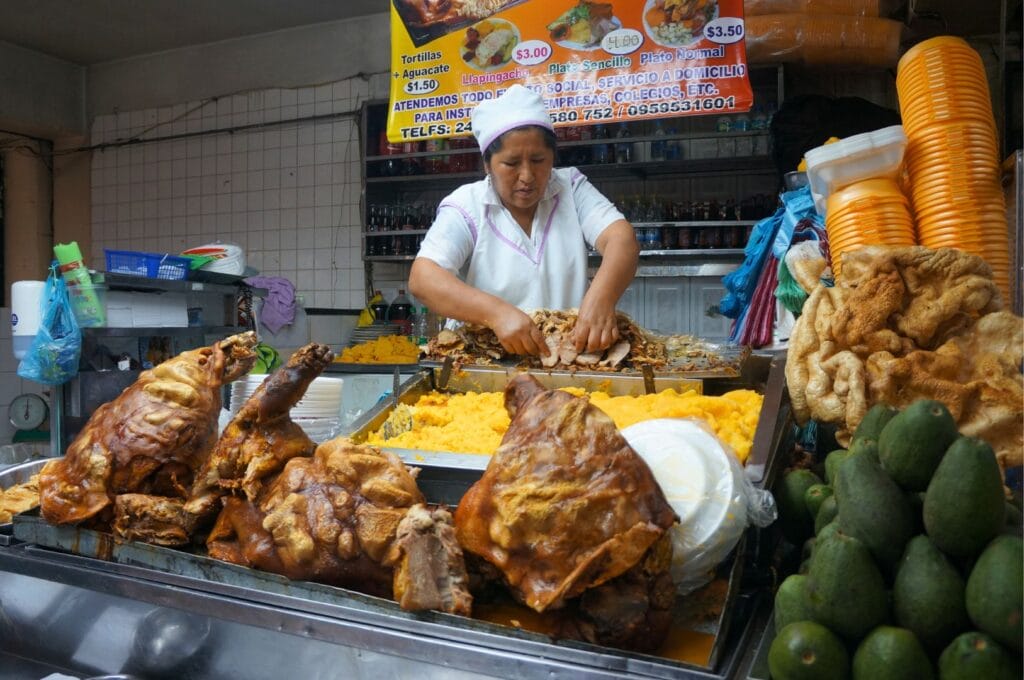 étal dans un marché de Quito