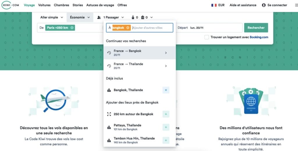 comparaison billets avion avec Kiwi