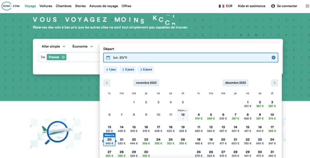 comparaison billets avion avec Kiwi