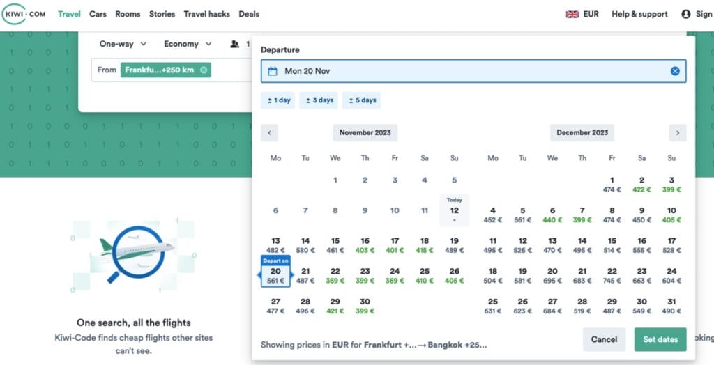 flight ticket comparison with Kiwi