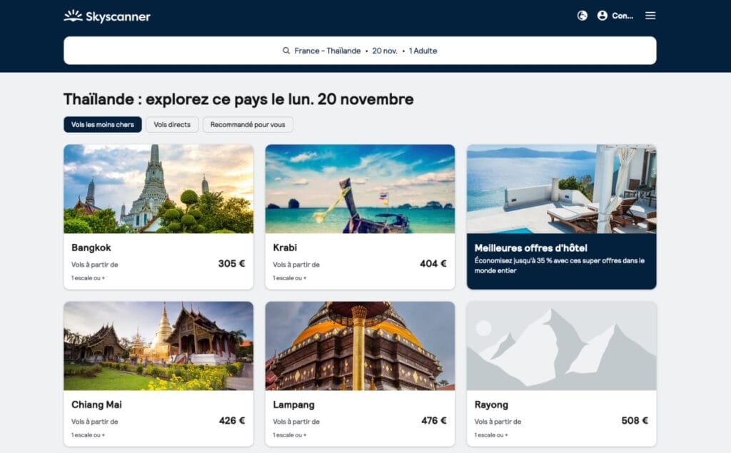 skyscanner, comparateur de vols
