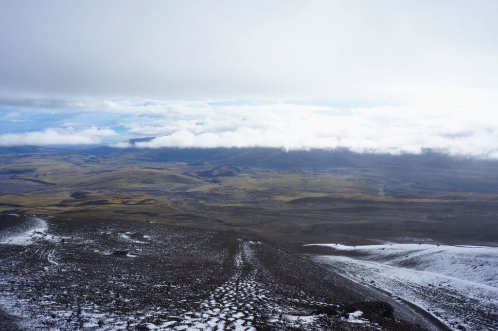 View from the Cotopaxi volcano glacier in Ecuador