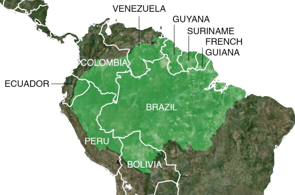Map of the Amazon rainforest in South America