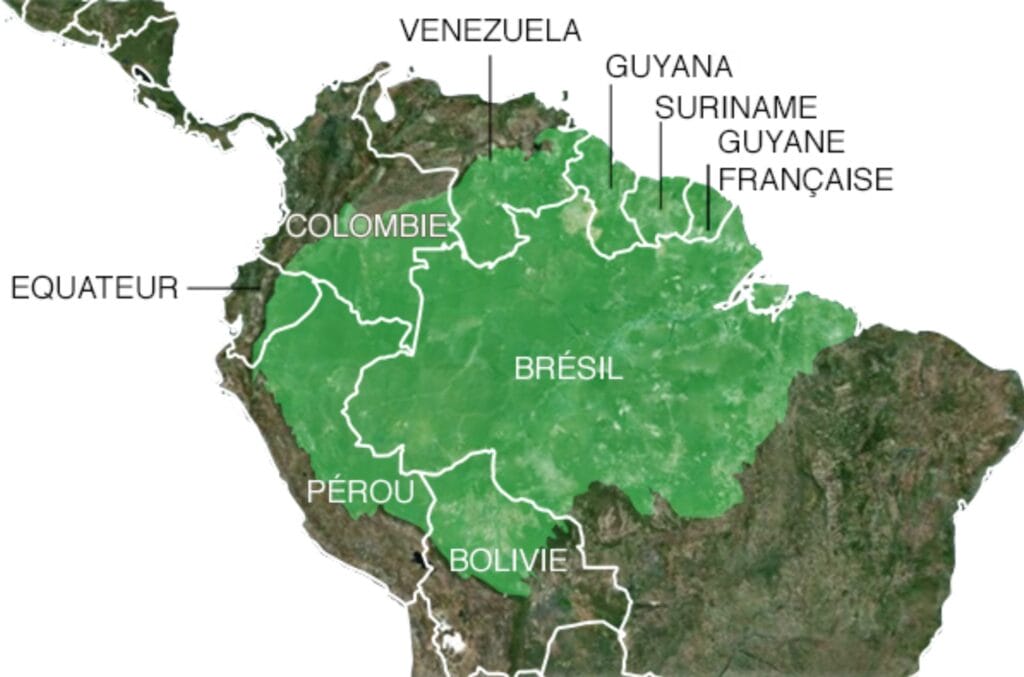 carte de l'amazonie en Amérique du Sud