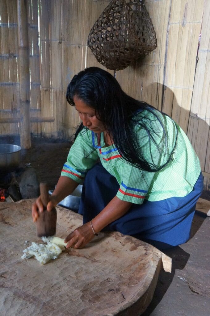 préparation de la chicha, la boisson traditionnelle de l'Amazonie équatorienne