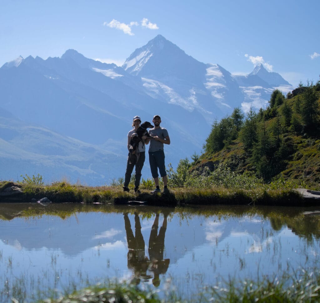 Fabienne, Benoit, and Winchy in front of the Dent Blanche