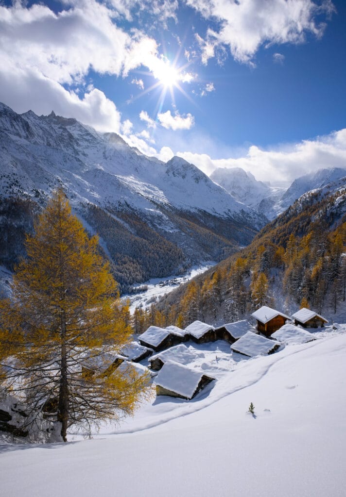 le vallon d'Arolla entre automne et hiver