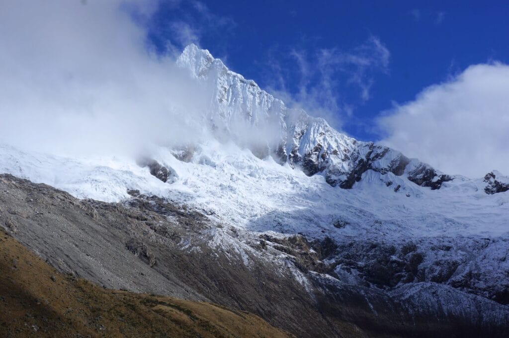 View of the glacier of the Cordillera Blanca in Peru