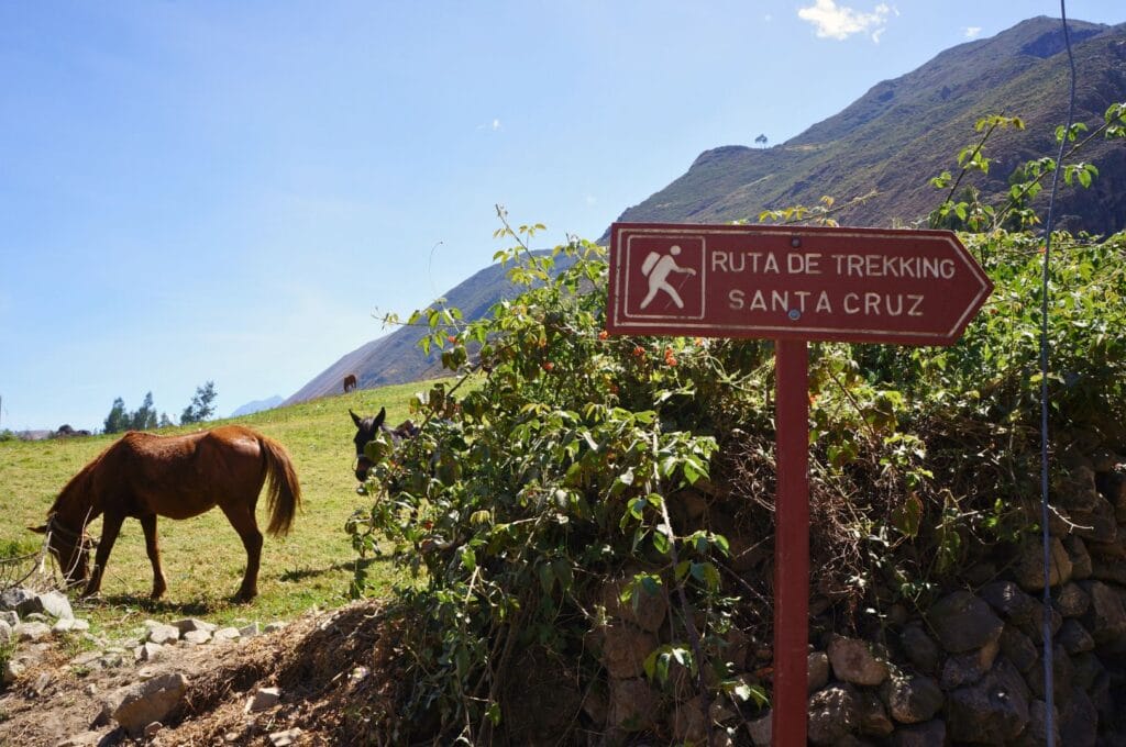 Beginning of the Santa Cruz trek trail in Peru