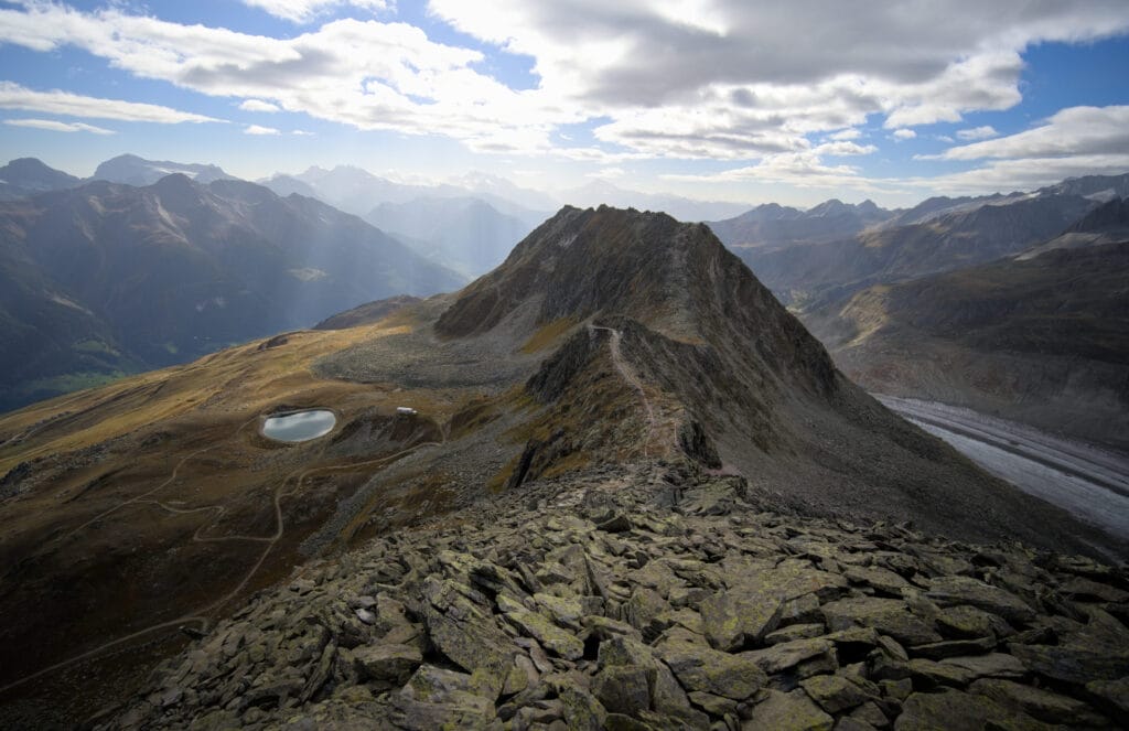 The aletsch unesco ridge trail that we are about to cross