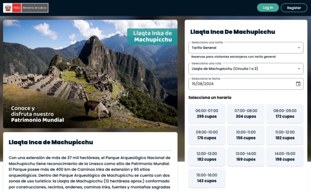 le site pour acheter les billets du Machu Picchu