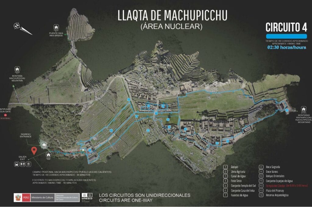 carte du circuit 4 du Machu Picchu