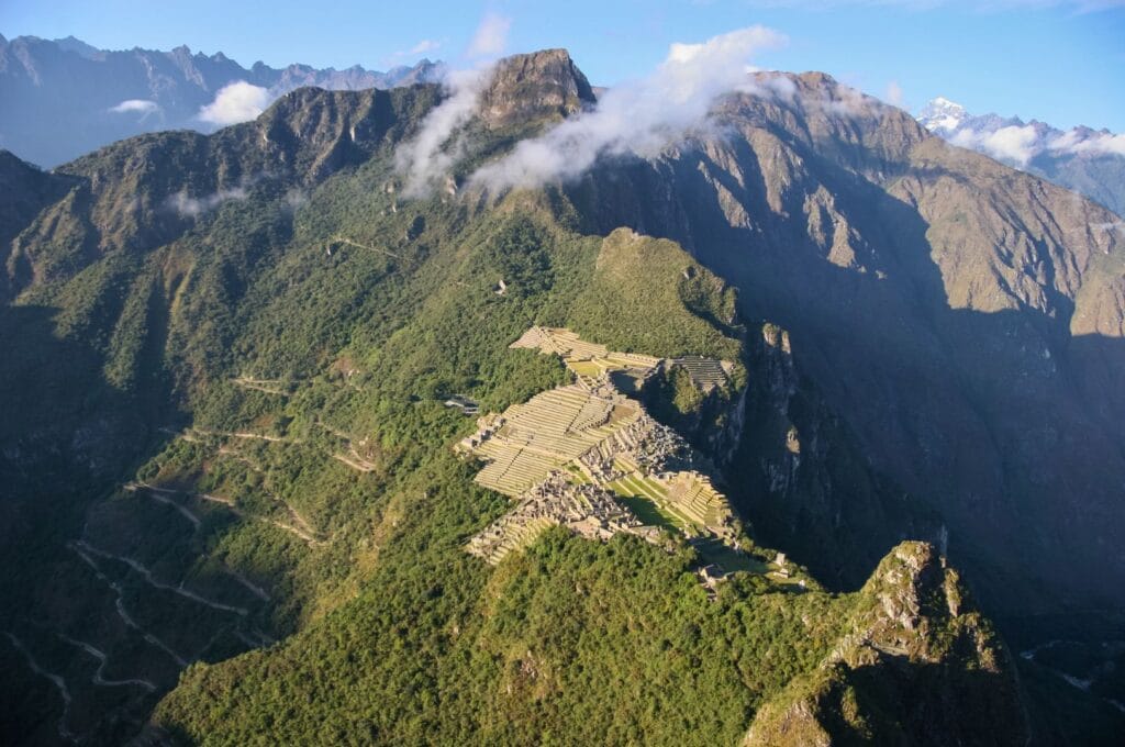 view of machu picchu from wayna picchu mountain