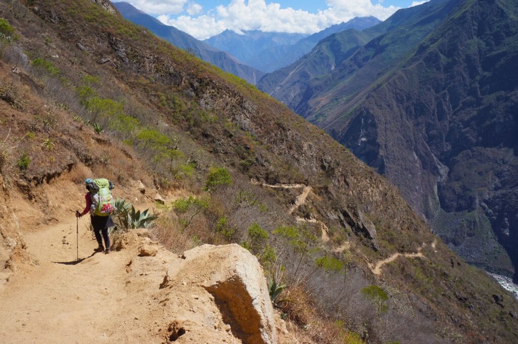 Choquequirao trekking trail on the edge of the mountain