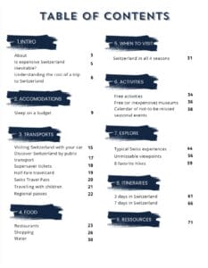 table of contents ebook