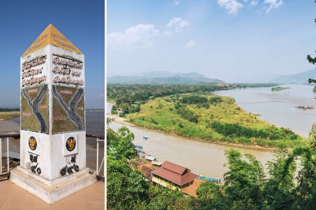vue depuis le bord du Mékong sur le Triangle d'Or, la frontière entre le Laos, la Thaïlande et le Myanmar