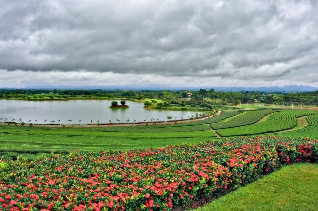 vue sur le jardin et le lac du parc Singha