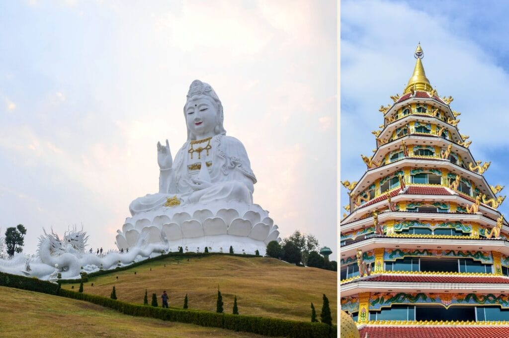 temple Wat Huay Pla Kang au nord de Chiang Rai avec la statue blanche géante de la déesse Guan Yin