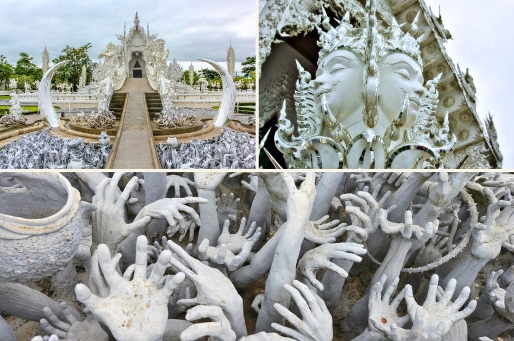 détails architecturaux du temple blanc à Chiang Rai