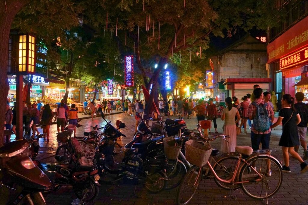pedestrian street in Xi'an's Muslim quarter