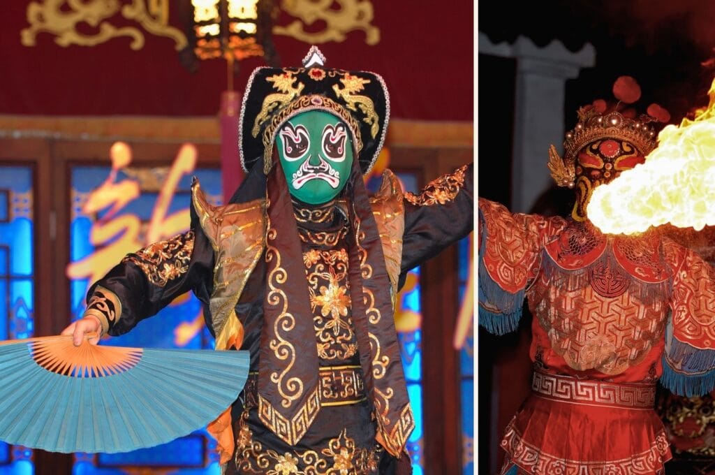 personnages masqués et costumés de l'opéra du Sichuan
