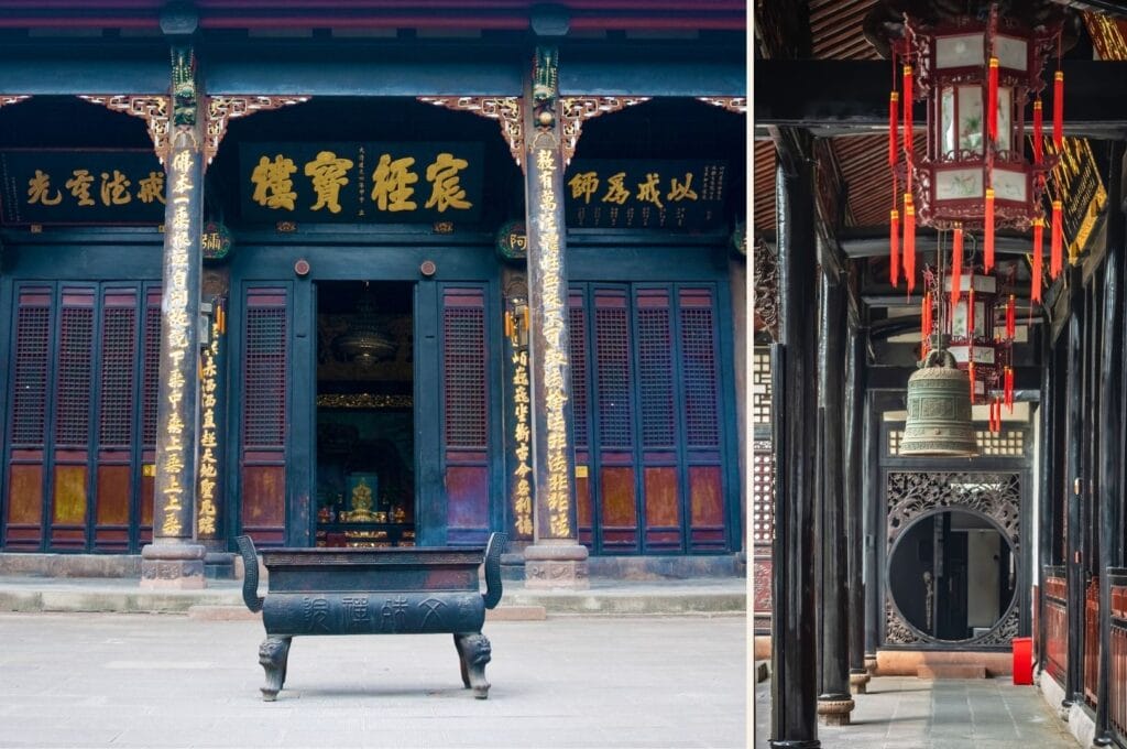 extérieur et intérieur du monastère de Wenshu à Chengdu
