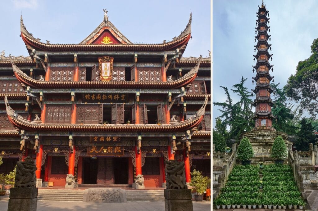 façade et tour du monastère de Wenshu